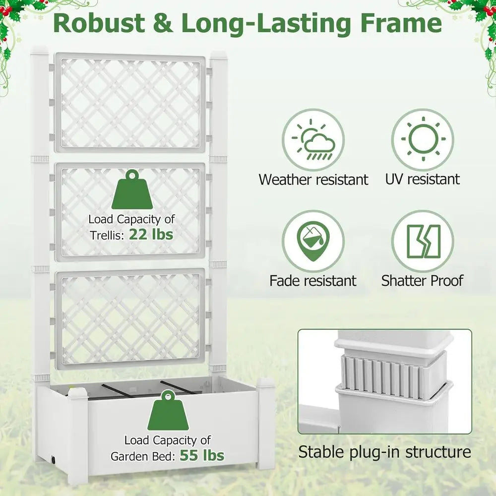 Elevated Garden Bed Set Lattice Trellis Drainage And Water Gauge