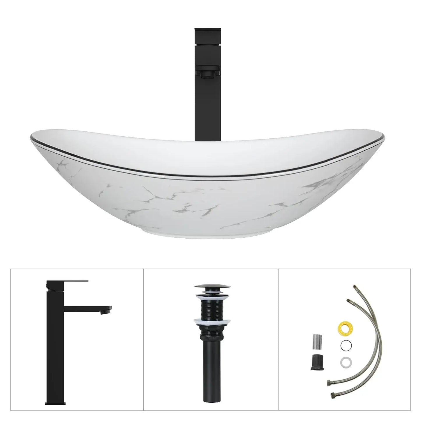 Minimalist Bathroom Vanity With Marble Texture And Ceramic Sink