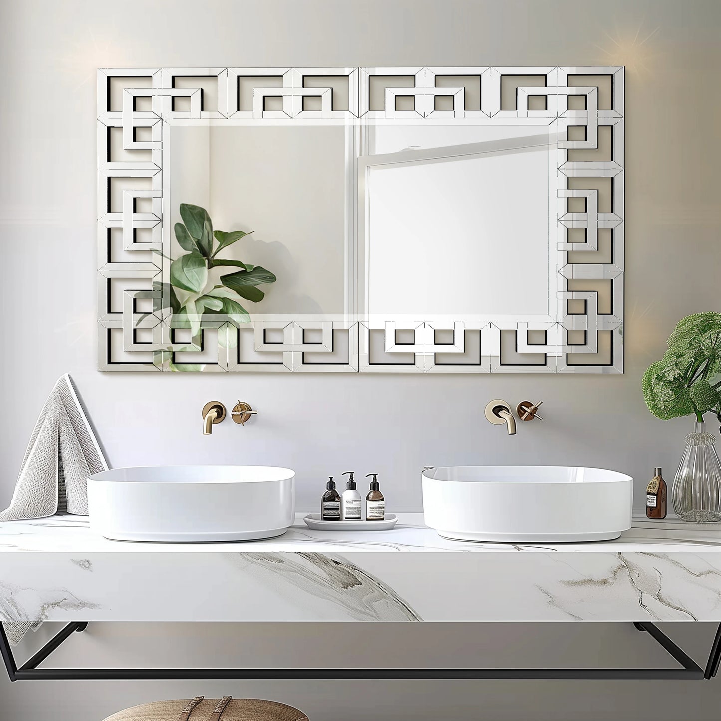 Rectangle Venetian Art Mirror With Beveled Glass Edge Living Room