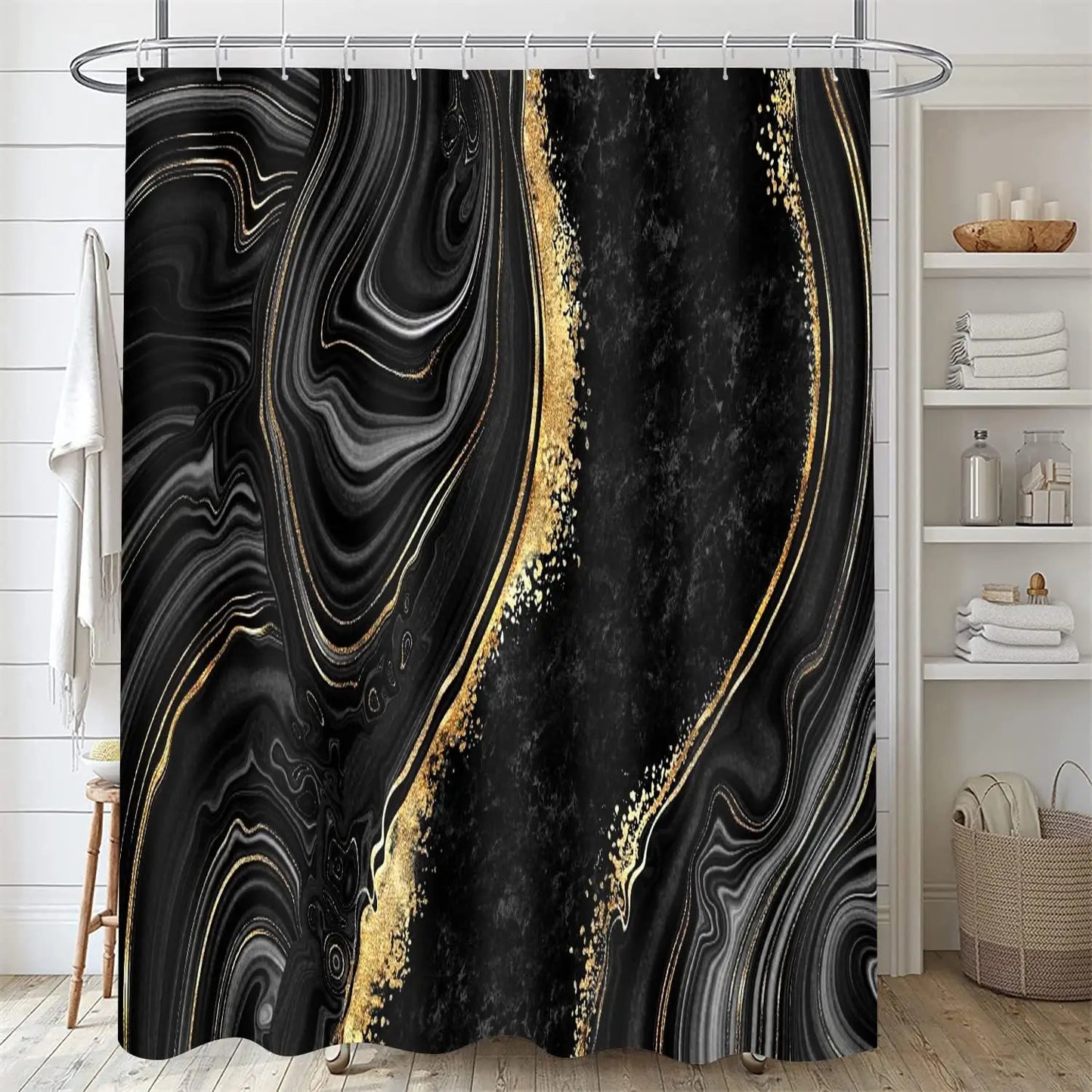 Shower Curtain Set With Toilet Lid Cover And Bath Rugs