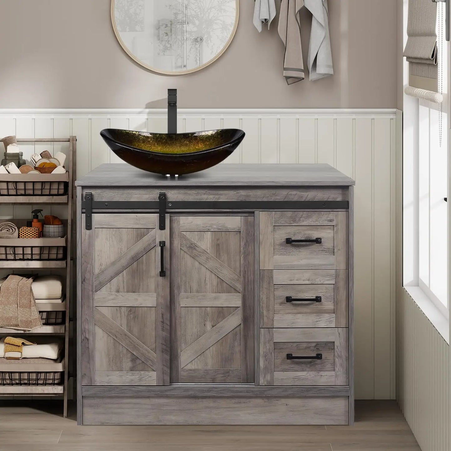 Farmhouse Bathroom Vanity With Sink Sliding Barn Doors Freestanding