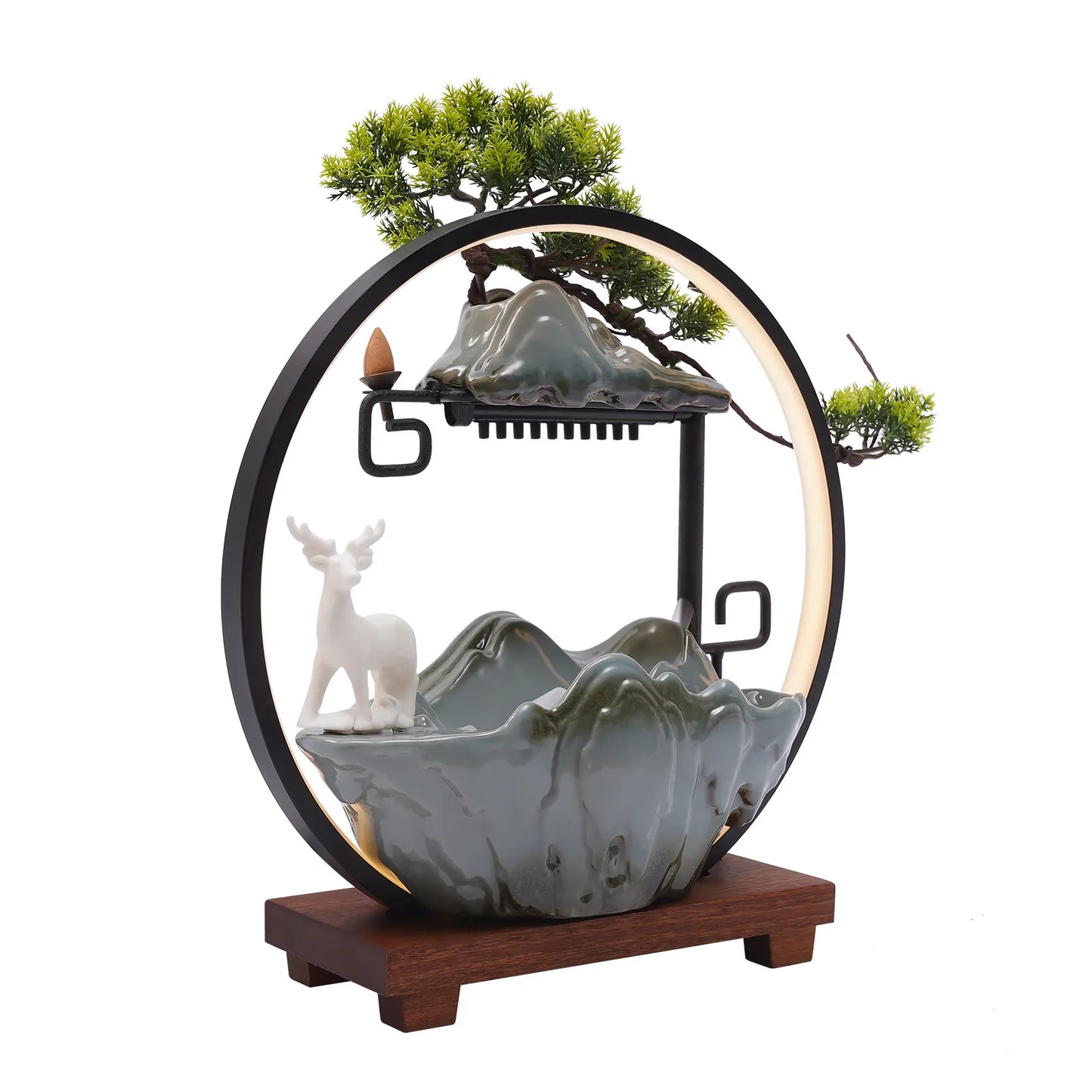 110V Ceramic Tabletop Fountain With Mist LED Deer Figurine