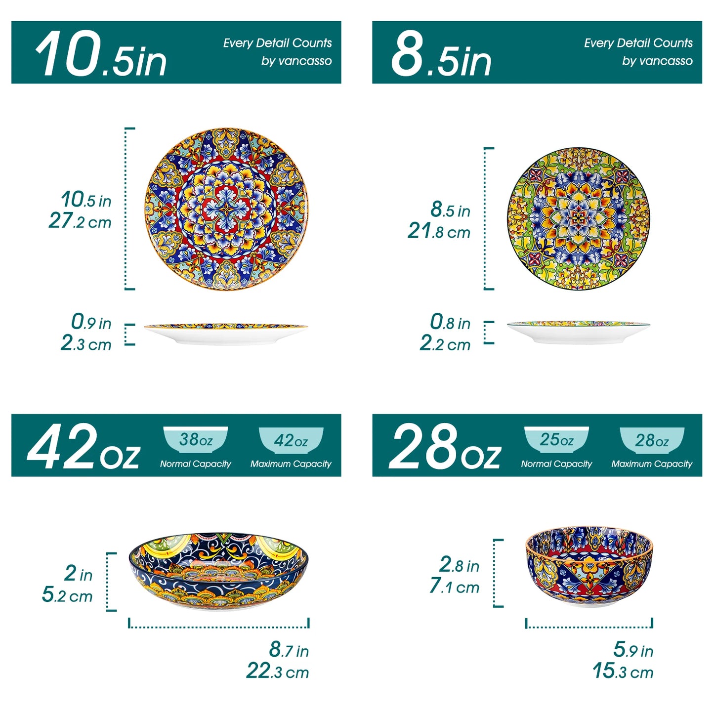 Malacasa 24 Piece Bohemian Style Dinnerware Set Porcelain Ceramic
