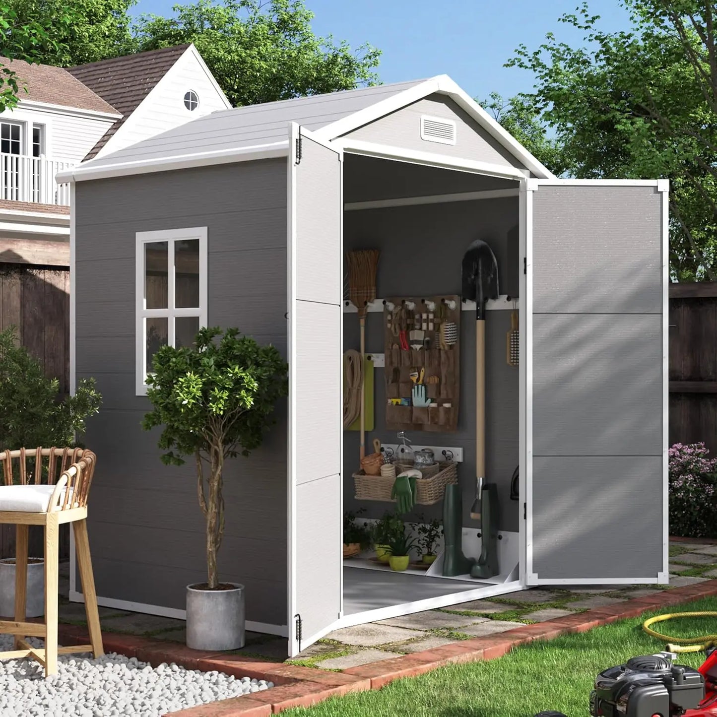 XIAOLANG Outdoor Resin Storage Shed - Lockable Plastic Garden Shed