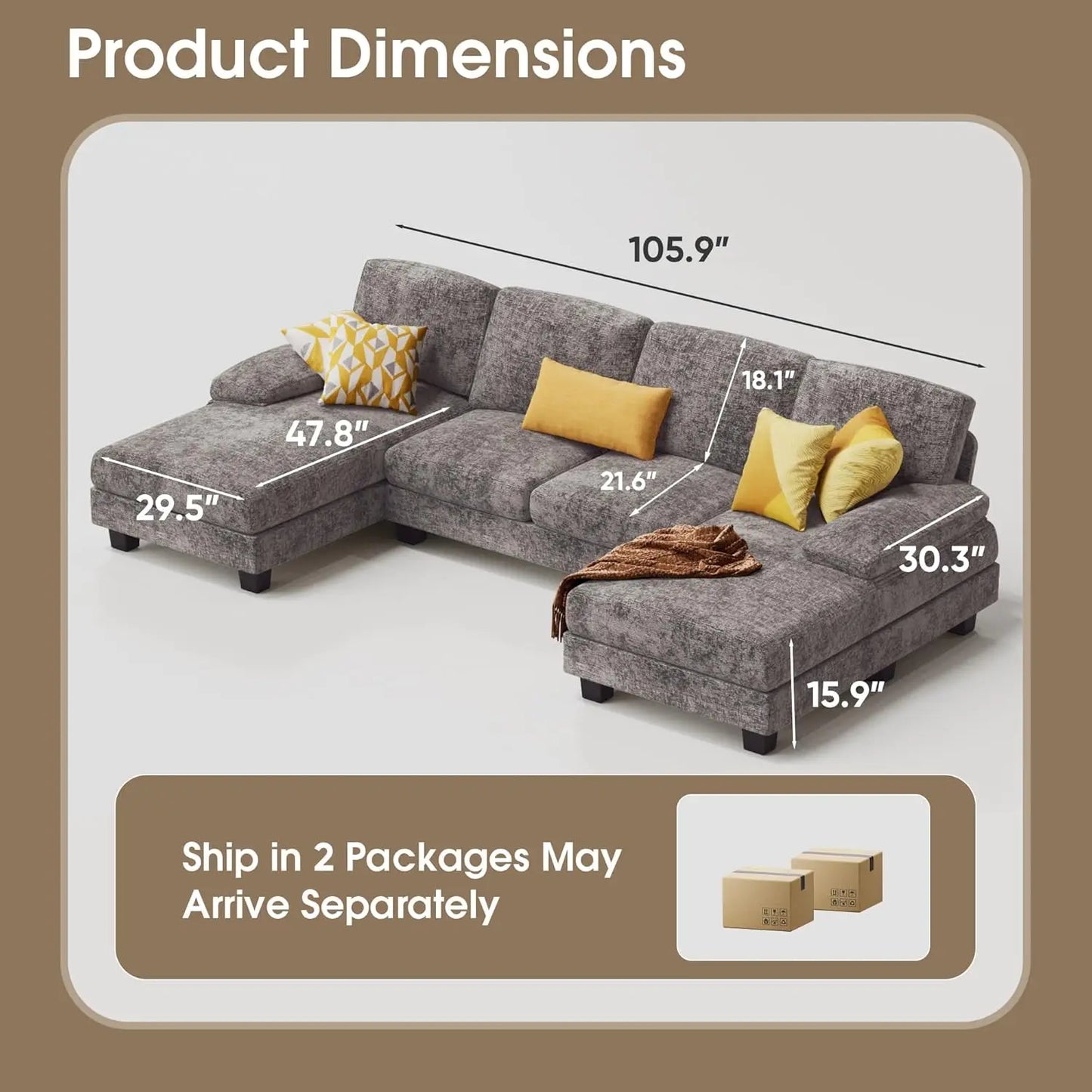 U-Shaped Sectional Sofa Set in Linen Fabric for Living Room