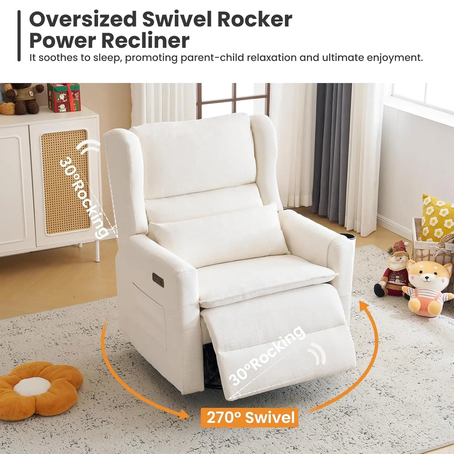 Power Swivel Glider Recliner Chair With Headrest And Lumbar