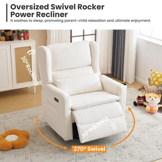Power Swivel Glider Recliner Chair With Headrest And Lumbar