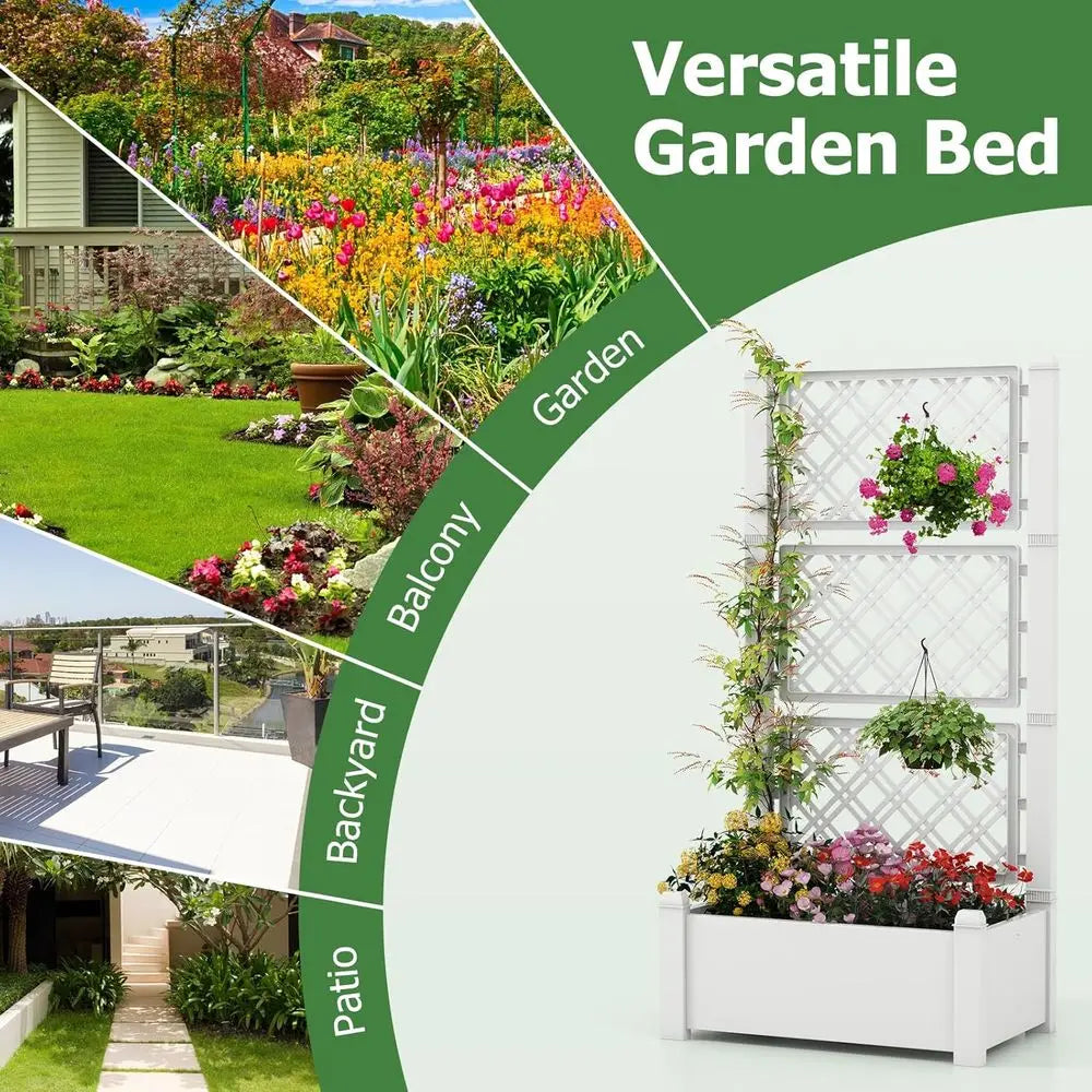 Elevated Garden Bed Set Lattice Trellis Drainage And Water Gauge
