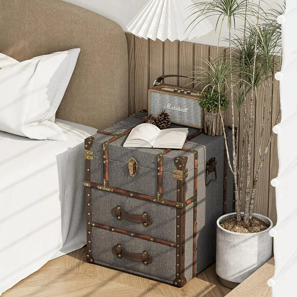 XIAOLANG Vintage Storage Chest With Buckle Hinged Top End Table