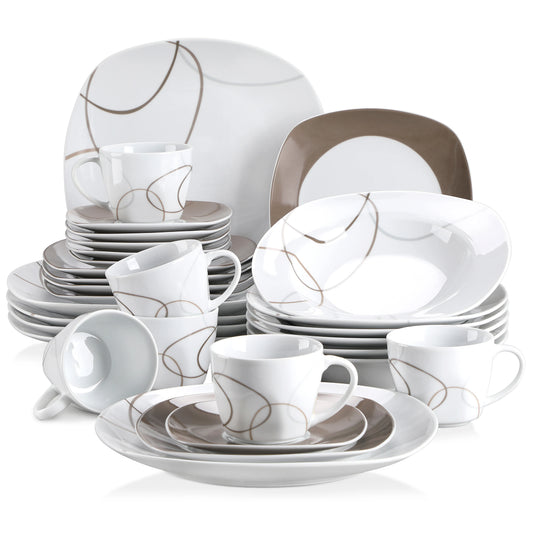 MALACASA 30-Piece Porcelain Dinnerware Set With Plates Cups Saucers