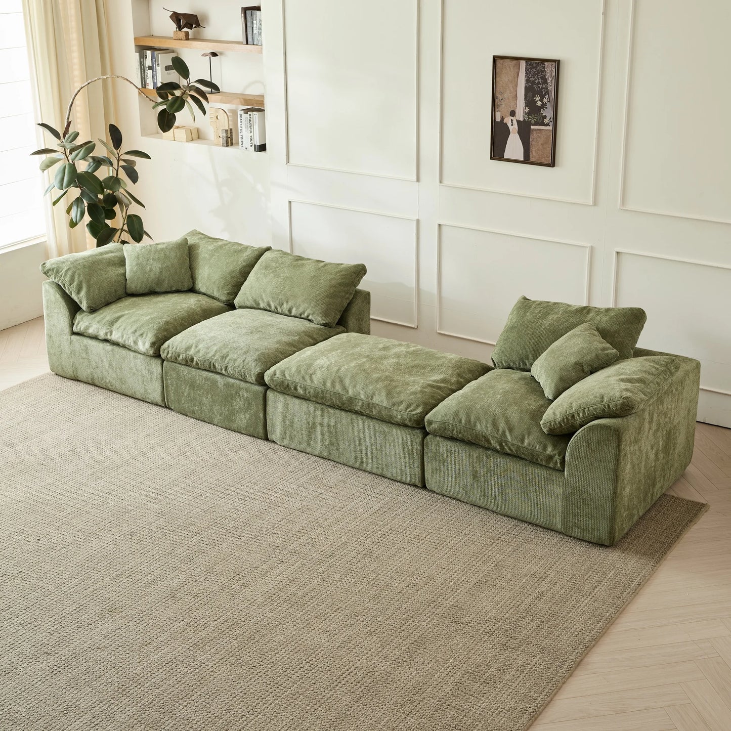 Yeflixvrau Modern Cloud L Shaped Chenille Fabric Sofa With Ottoman