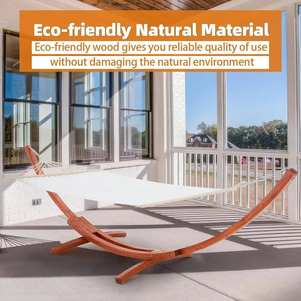 Heavy Duty Double Hammock With Wooden Stand For Outdoor Living