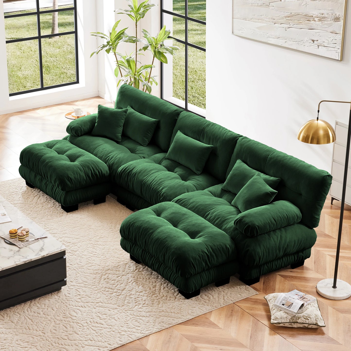Chenille Modular Sectional Sofa Couch With Ottomans