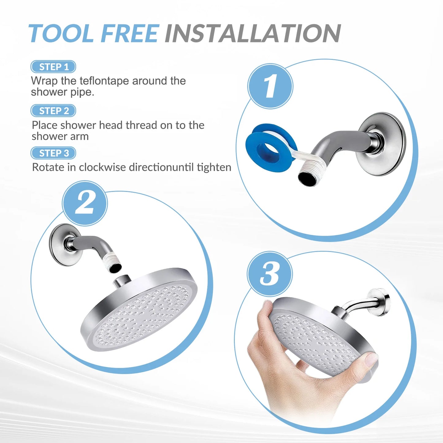 Stainless Steel High Pressure Rain Shower Head Wall Mounted