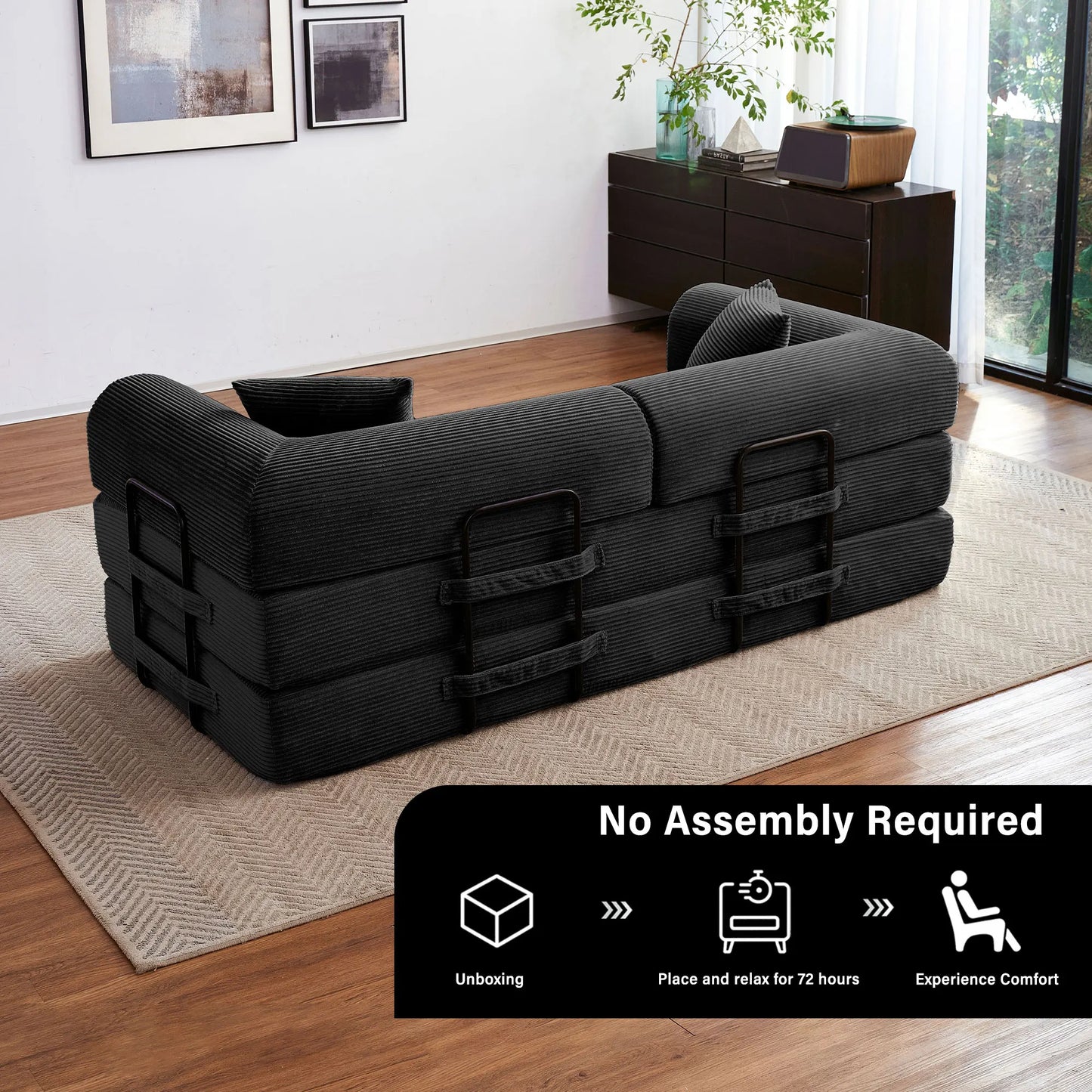 Convertible Sofa Bed With L-Shaped Armrests For Living Room
