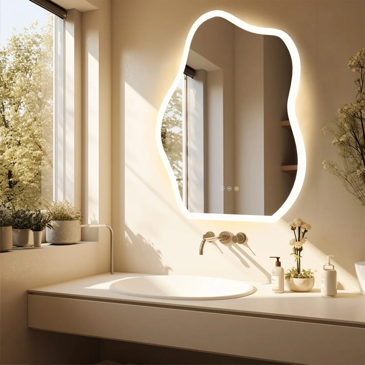 Cloud Shape LED Bathroom Mirror With Backlight Dimmable Touch Anti Fog 3 Colors