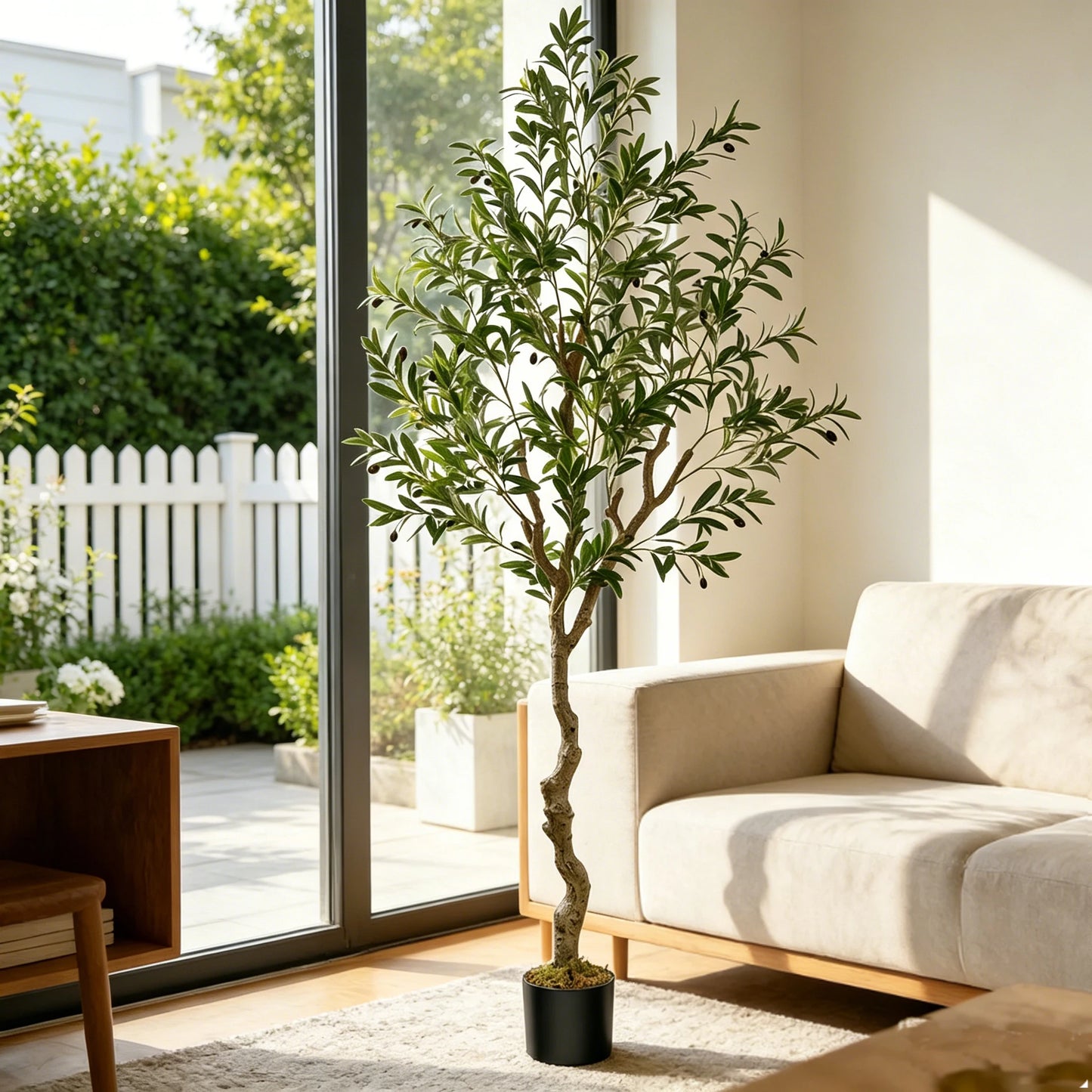 Artificial Olive Tree In Black Pot With Realistic Fruits For Indoor Decor