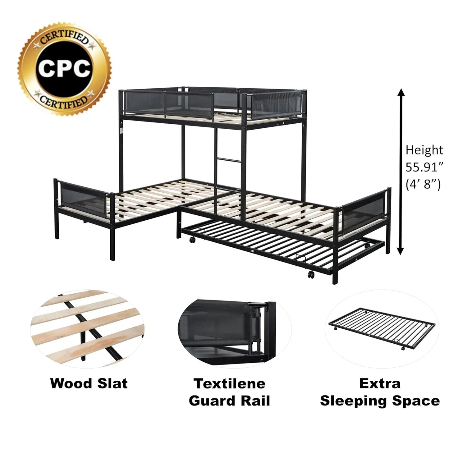 L Shaped Triple Bunk Bed With Trundle Metal Quad Bunks