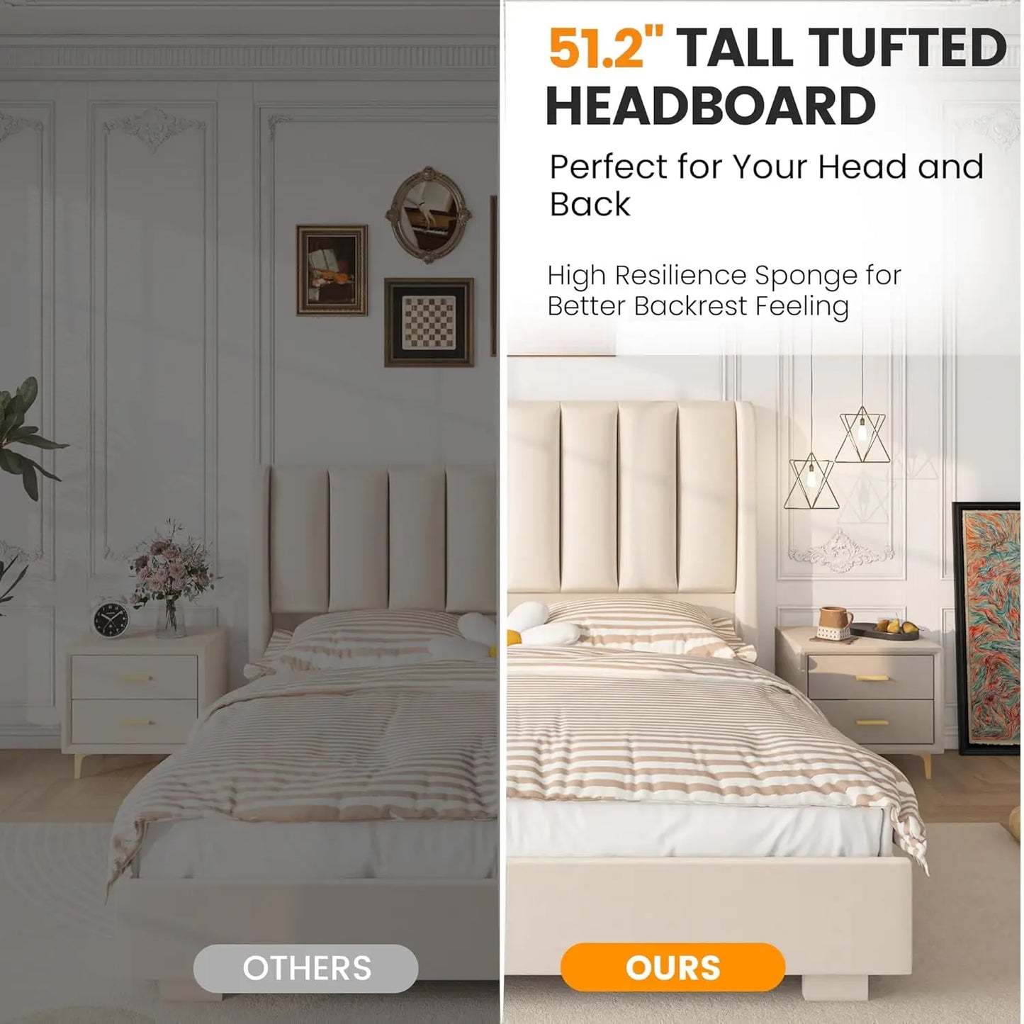 Lift Up Storage Bed Frame With Velvet Wingback Headboard