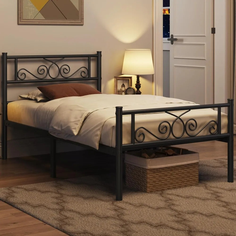 Twin Metal Platform Bed Frame With Headboard And Footboard