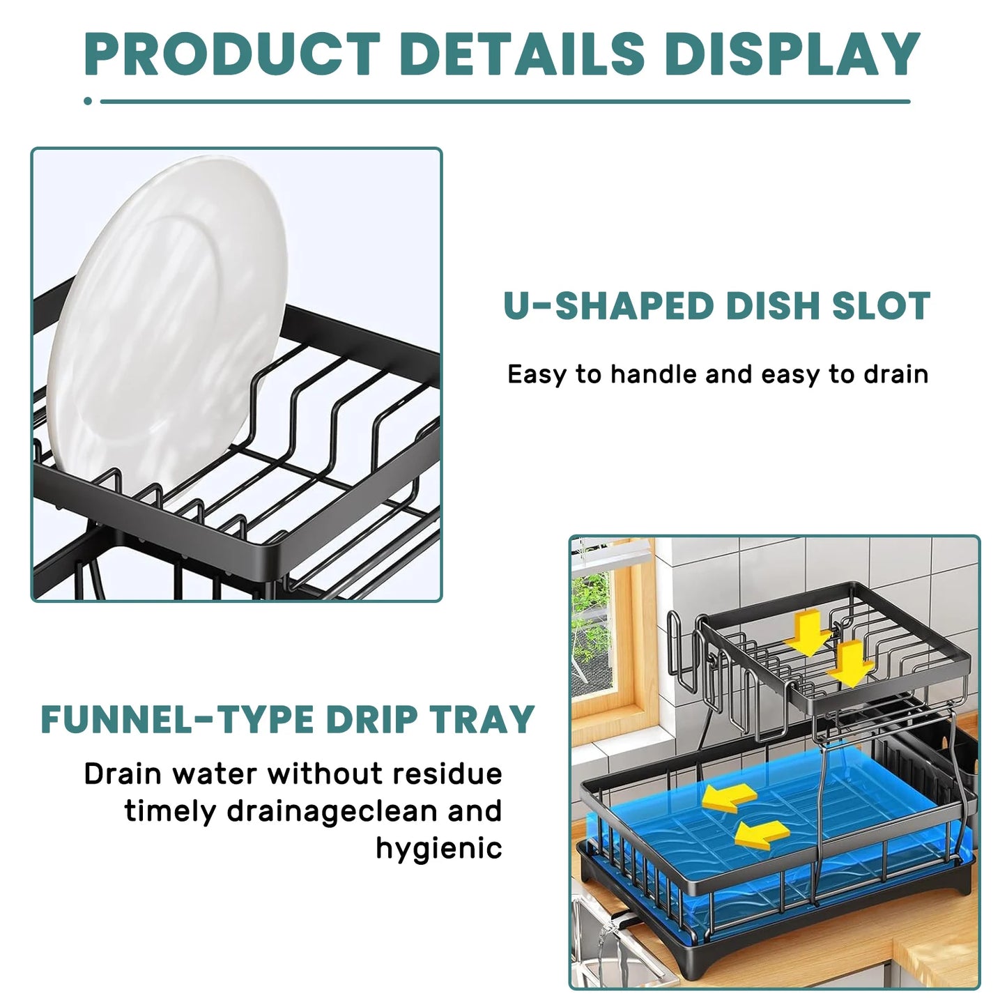 Removable Two Tier Dish Drying Rack for Kitchen Countertop