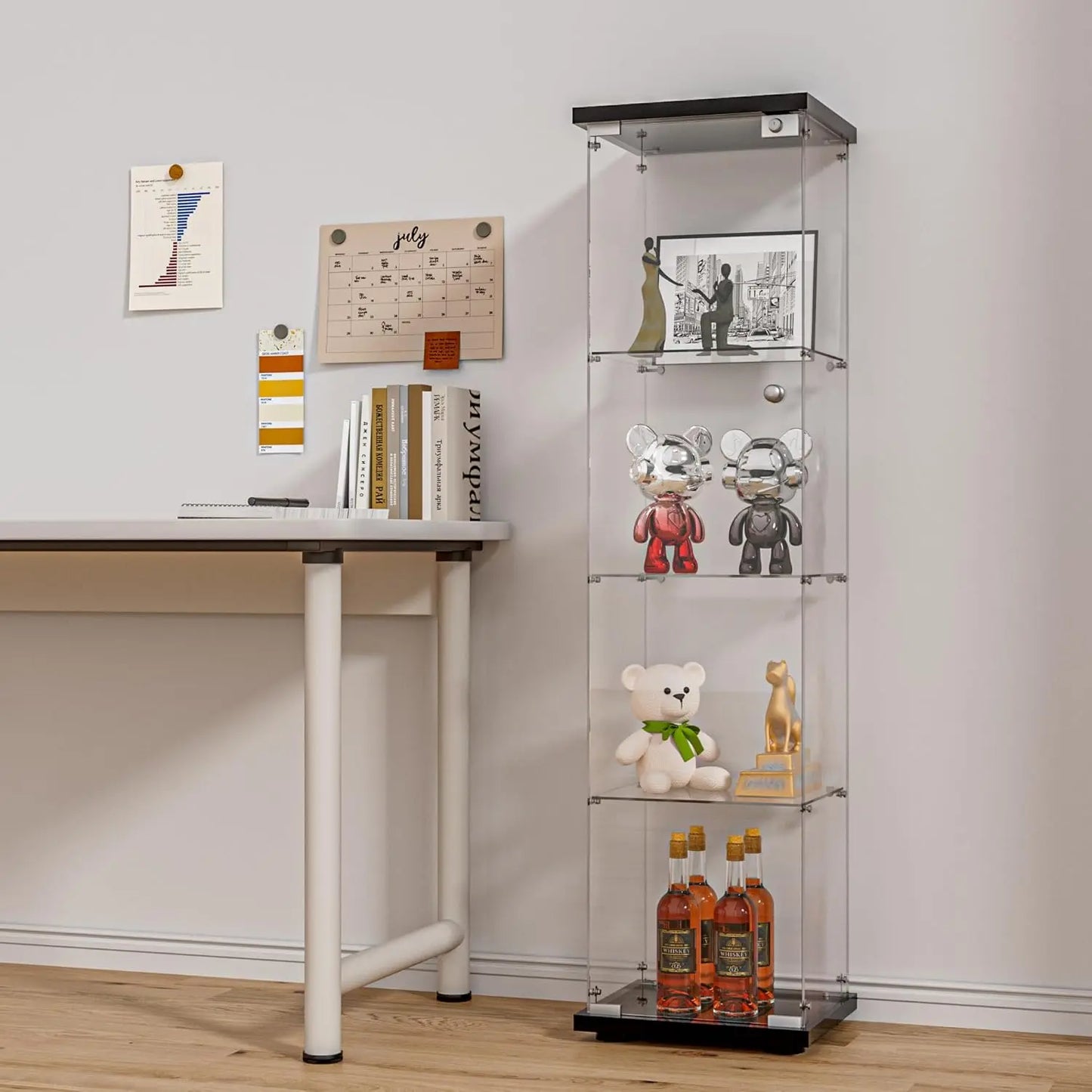 Glass Display Cabinet With Door And Lock 4 Shelf Curio