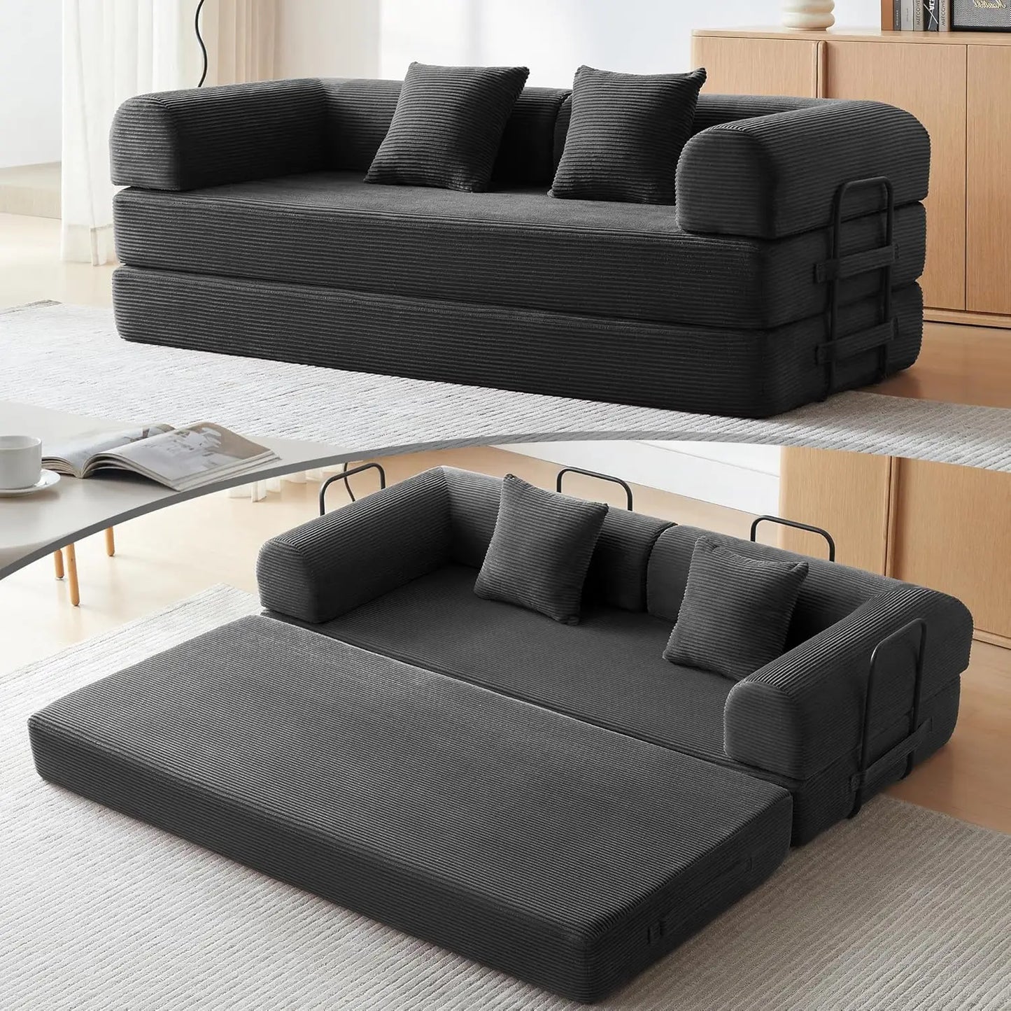 OIMG Corduroy Sleeper Sofa Bed With Fixed Frame And Mattress