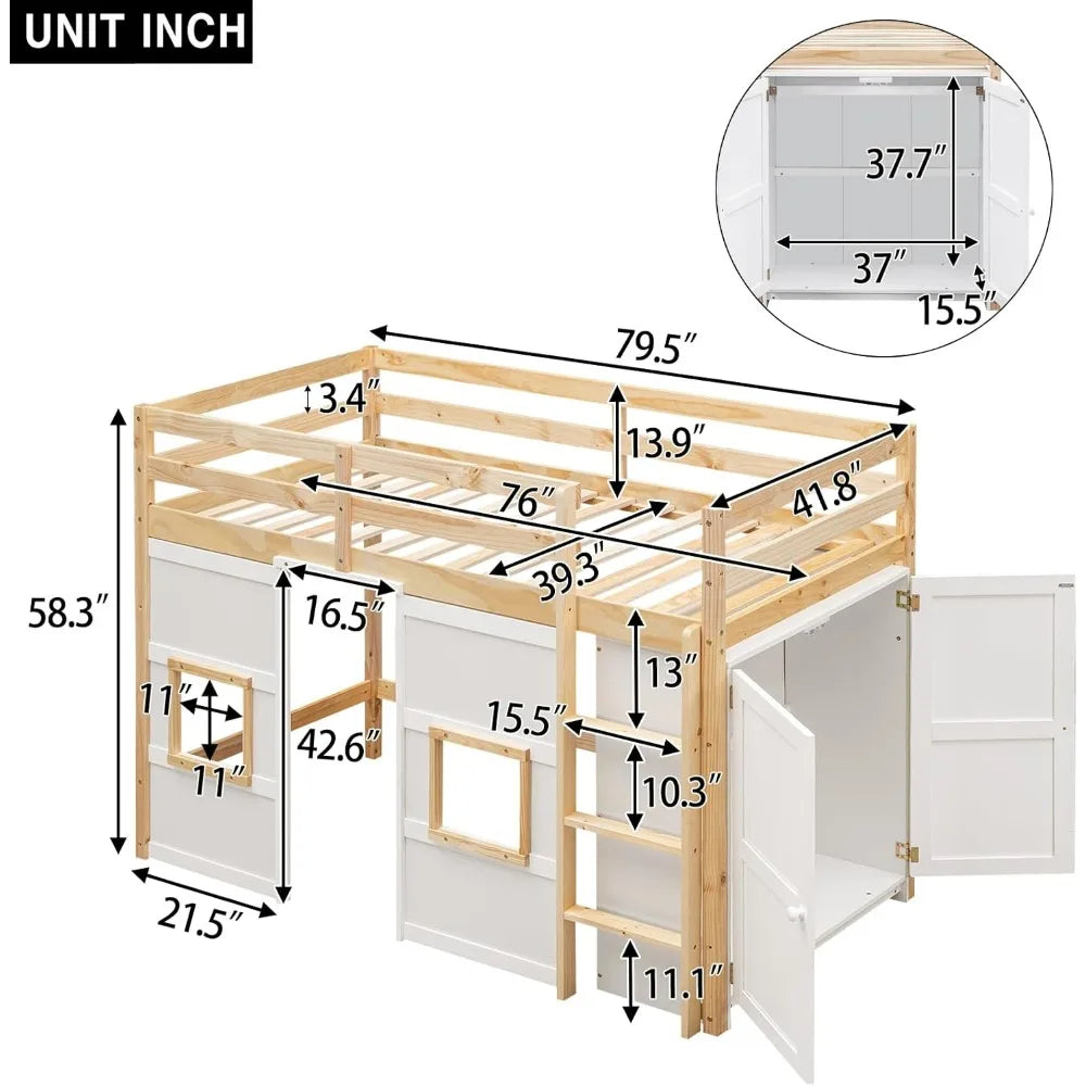 Playhouse Design Loft Bed With Built In Storage Wardrobe And Windows