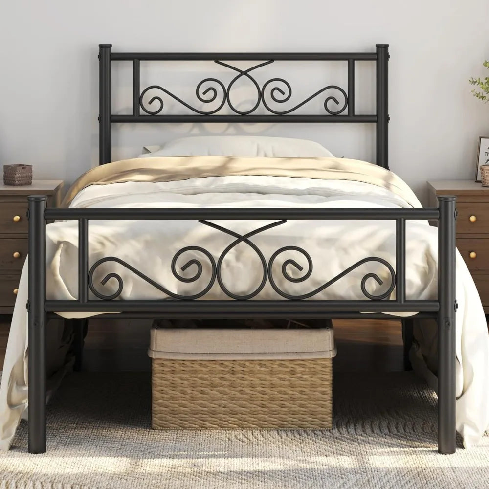 Twin Metal Platform Bed Frame With Headboard And Footboard
