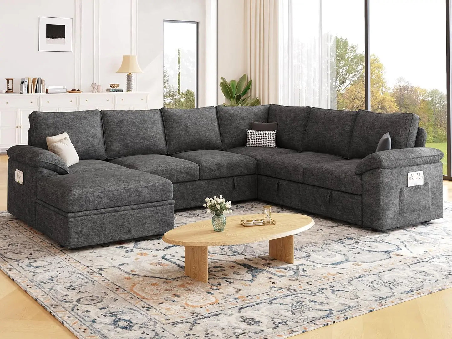 Modular U Shaped Sectional Sleeper Sofa With Storage