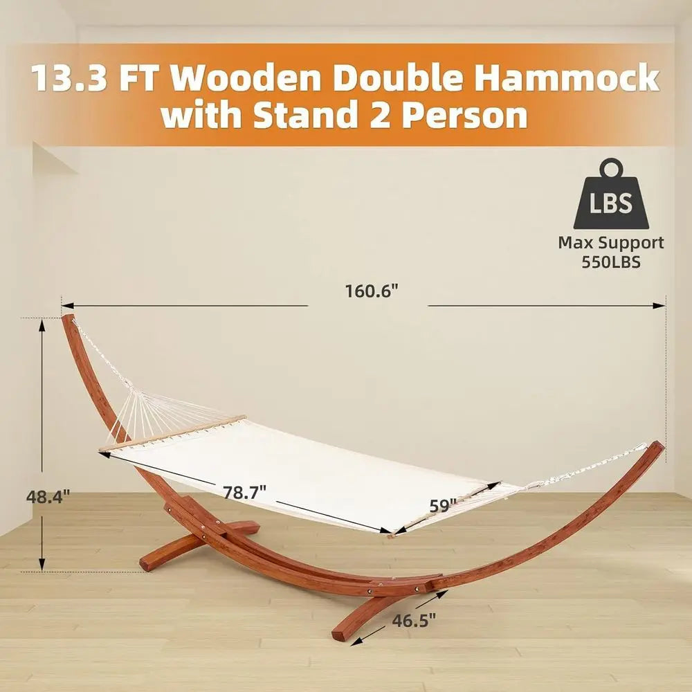 Heavy Duty Double Hammock With Wooden Stand For Outdoor Living