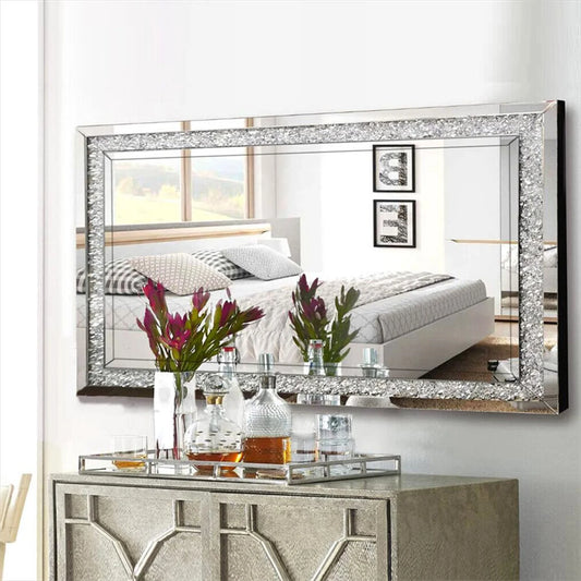 Crystal Crush Diamond Rectangle Wall Mirror For Bathroom And Living Room