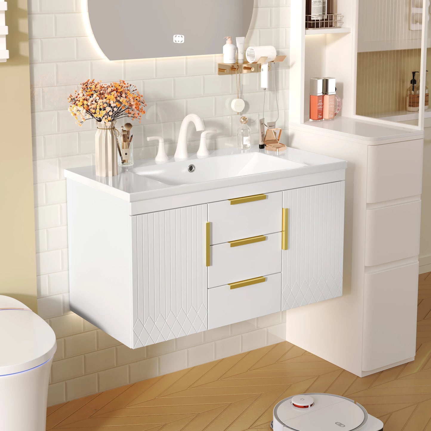 Sh.Kl Wall Mounted Vanity With Sink And Two Drawers