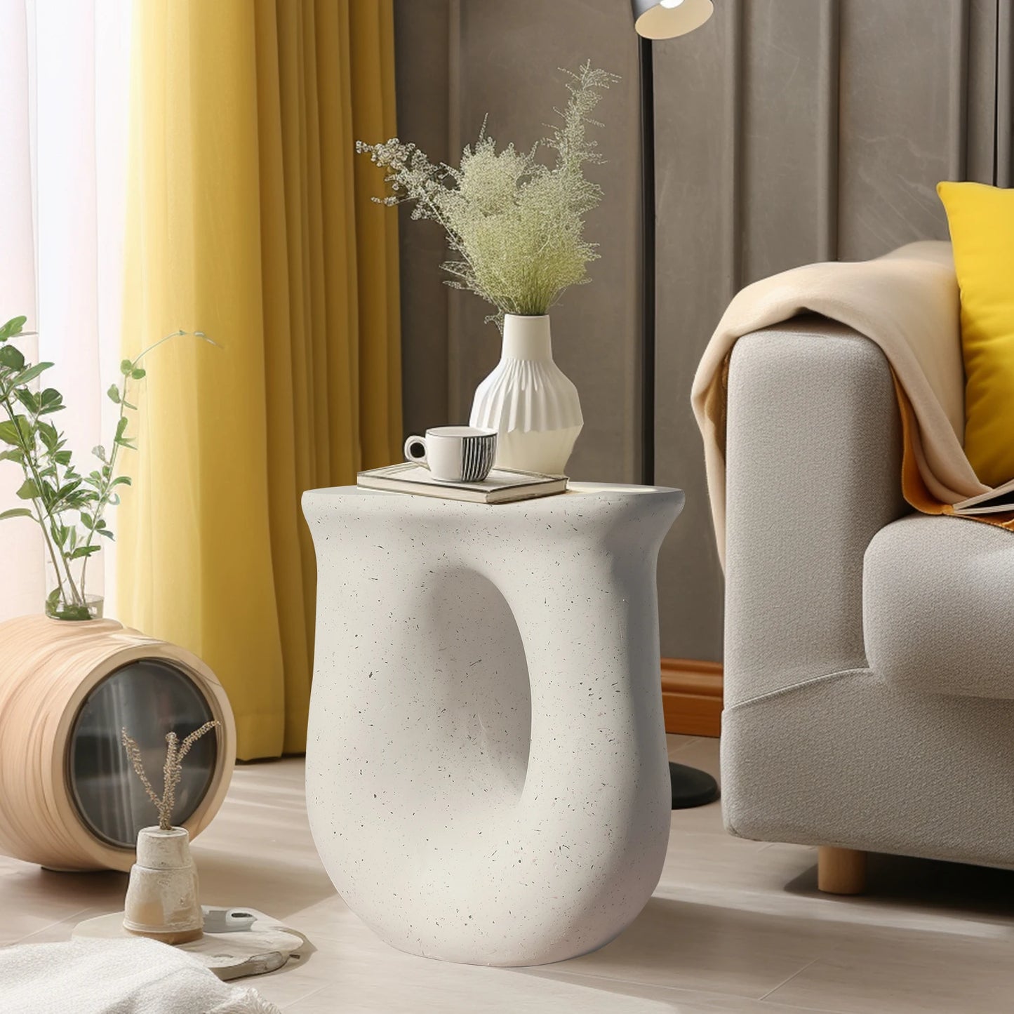 U Shaped Geometric End Table Modern Concrete Nightstand