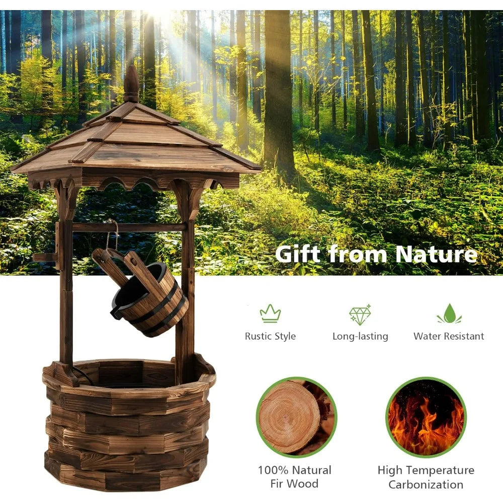 Giantex Rustic Wishing Well Fountain Outdoor Water Feature Adjustable Flow