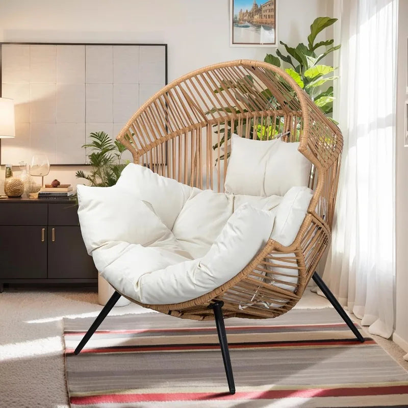 Outdoor Wicker Egg Chair PE Rattan With Cushion Patio Lounge