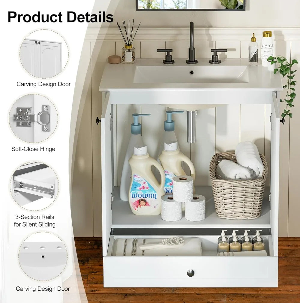Modern Freestanding Bathroom Vanity With Ceramic Sink And Storage Cabinet