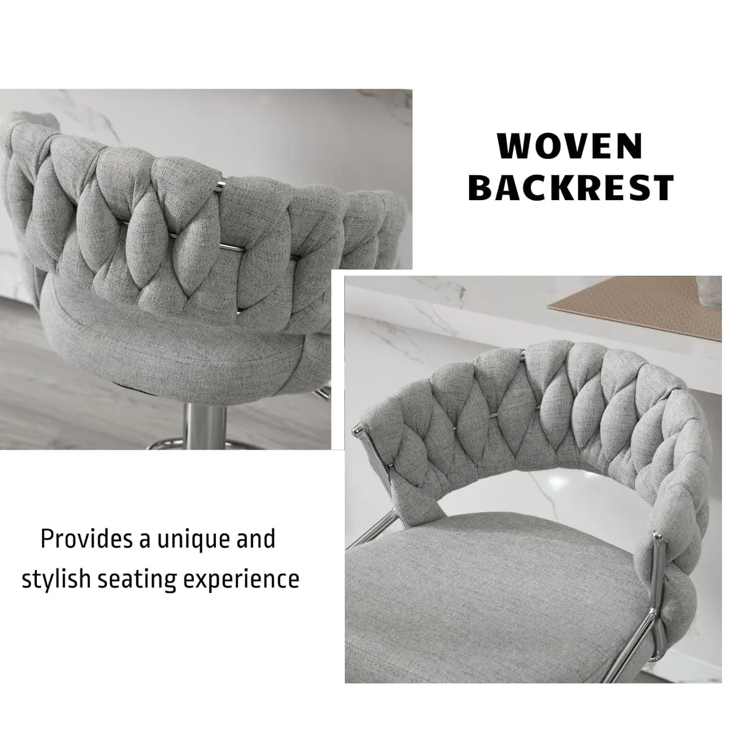 Woven Backrest Swivel Bar Stools Set Of 2 Height Adjustable
