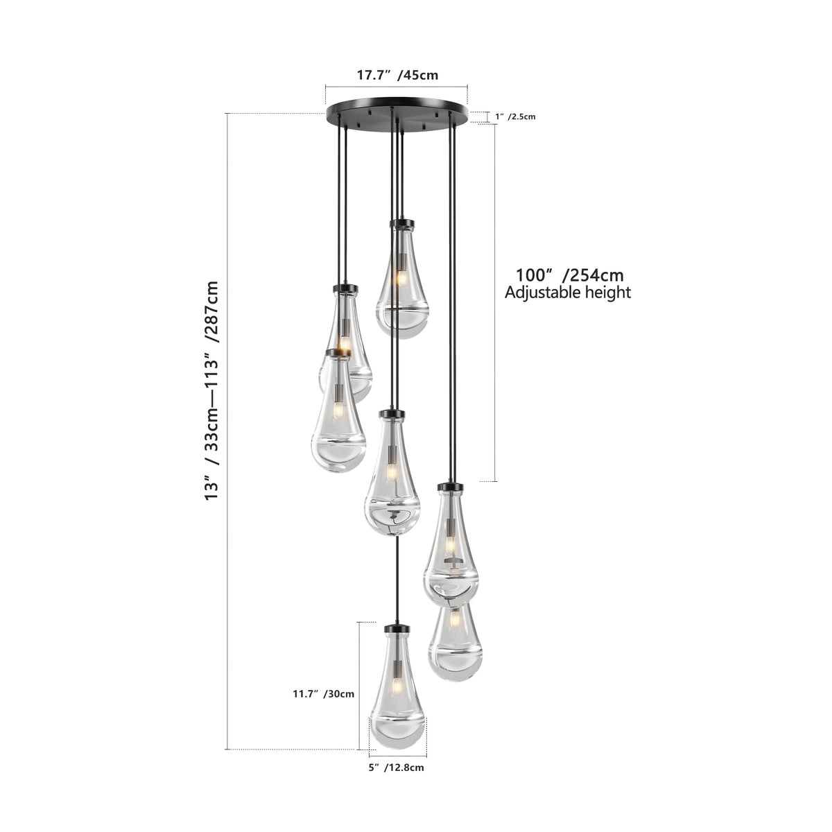 5 Light Cluster Pendant Lights, Black High Ceiling Chandeliers Adjustable, Living Room Pendant Light, E12 not including bulb