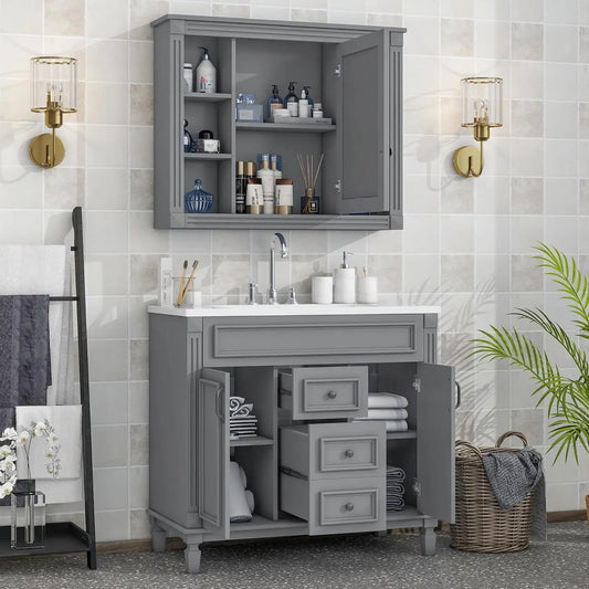 Modern Bathroom Vanity With Mirror Cabinet And Soft Closing Doors