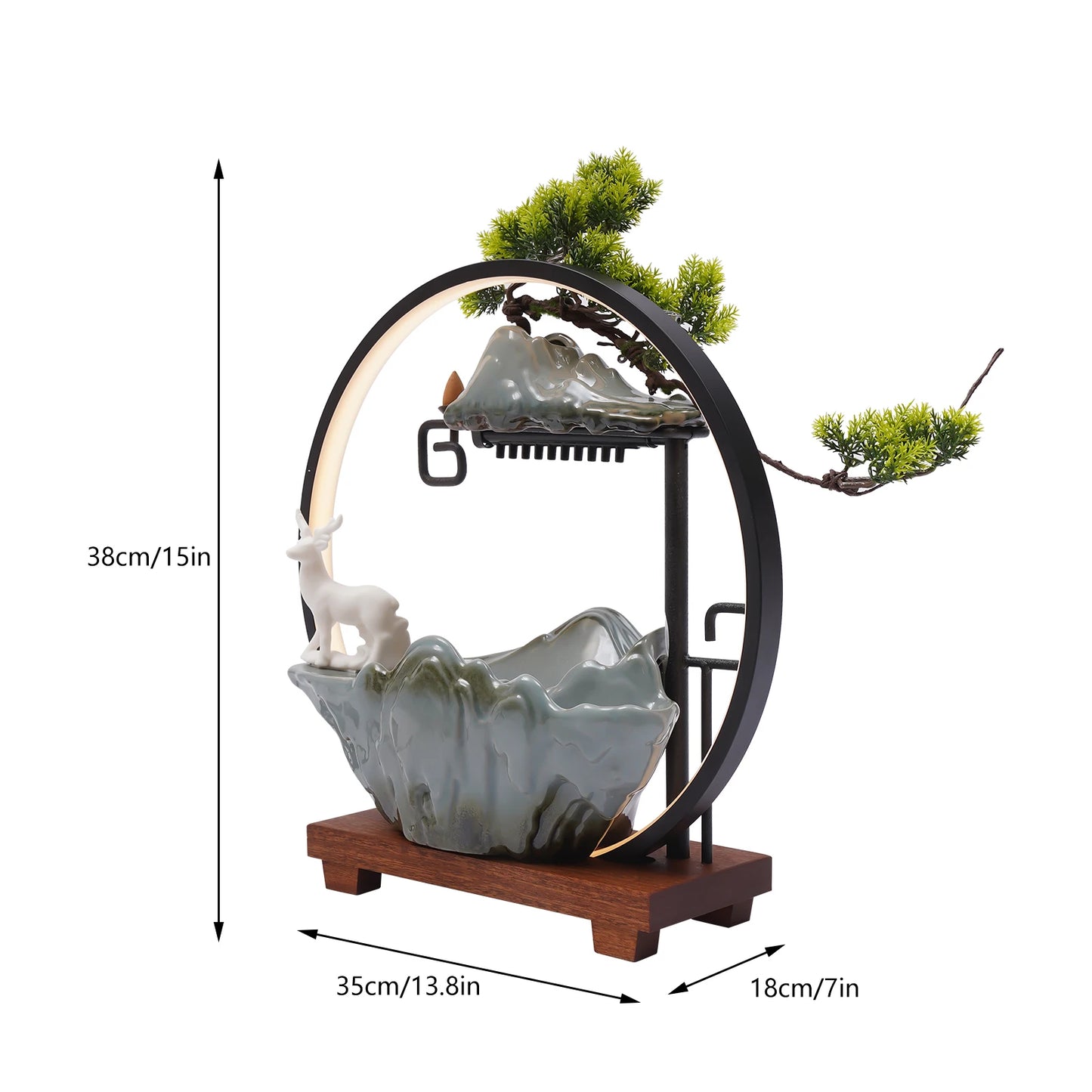 110V Ceramic Tabletop Fountain With Mist LED Deer Figurine