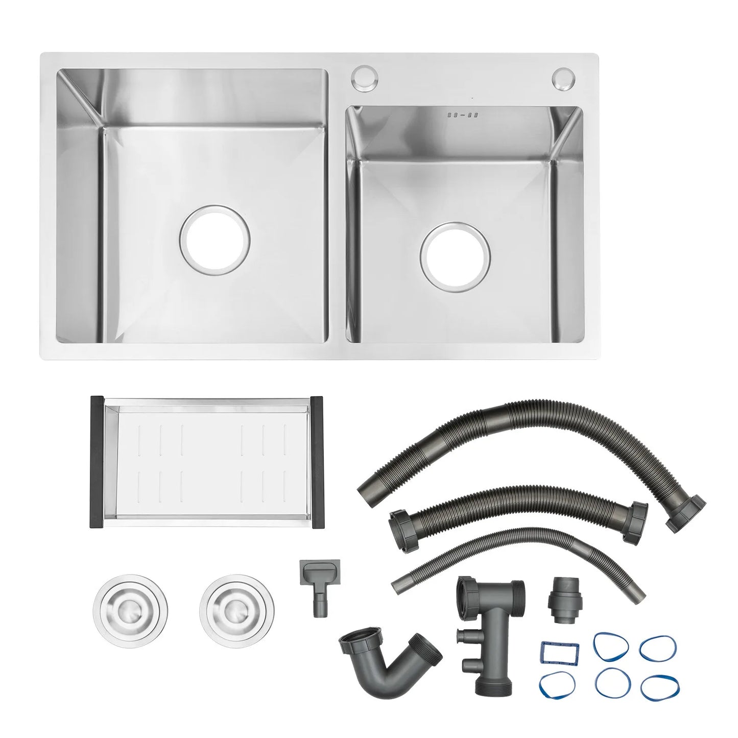 Stainless Steel Double Bowl Drop In Kitchen Sink With Noise Reduction Drainage