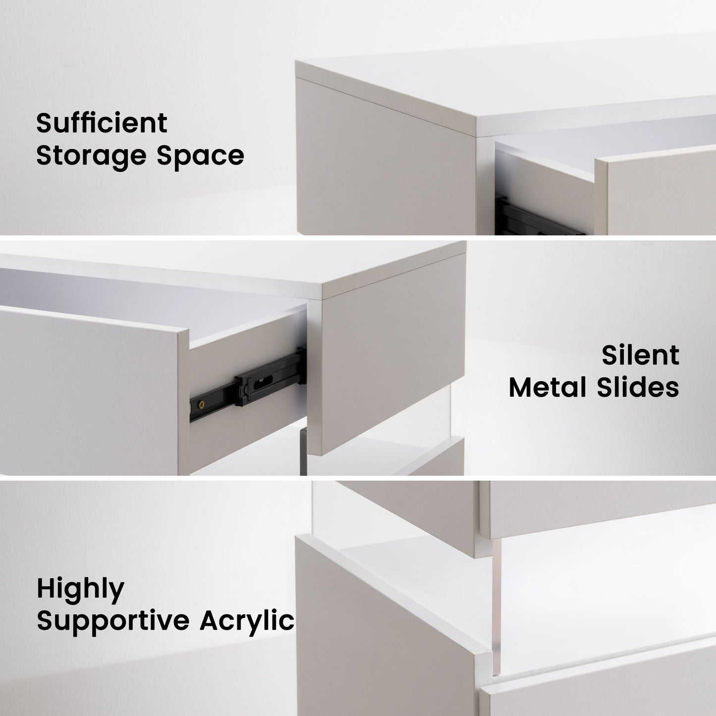 Cubehom LED Bedside Table With 3 Drawers Modern Nightstand