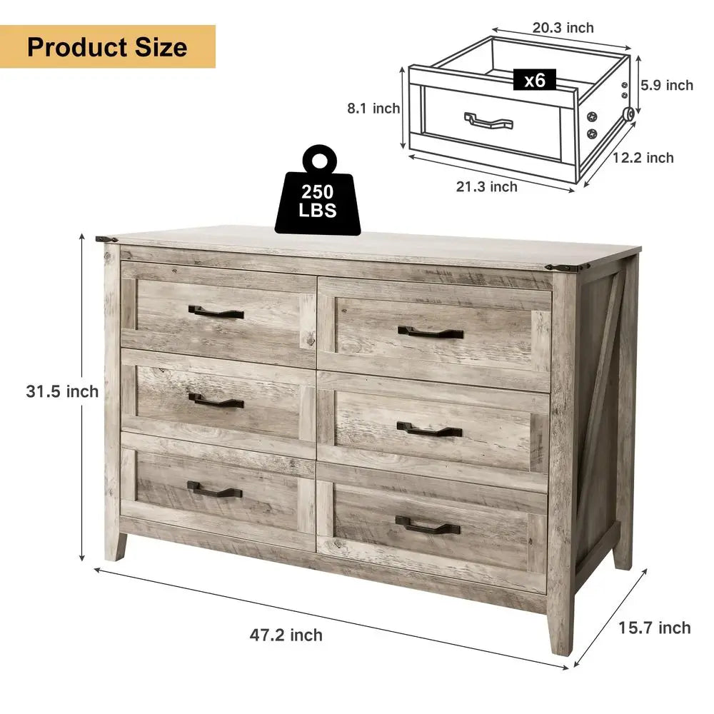 Farmhouse Dresser Set Includes 6 Drawer Dresser 4 Drawer Chest And 2 Nightstands