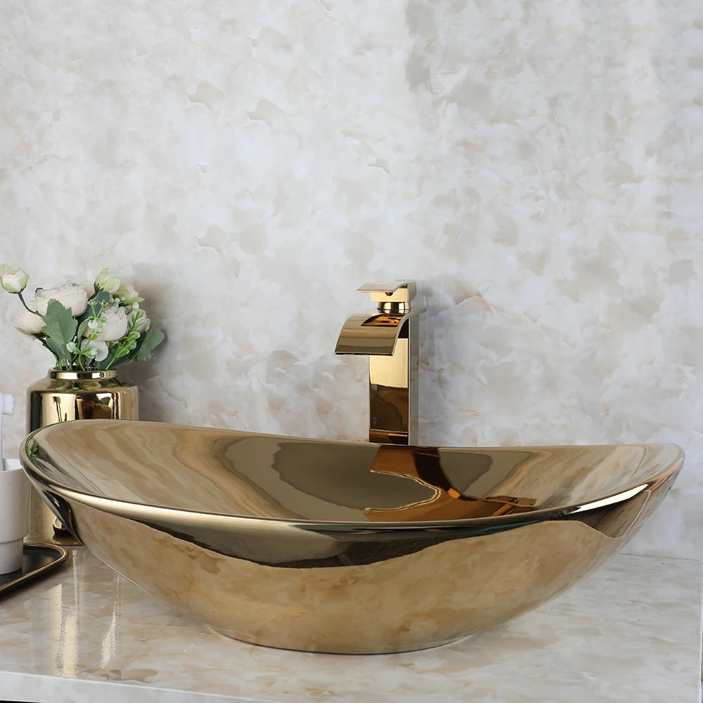 ZAPPO Vessel Sink Ceramic Above Counter Faucet Set