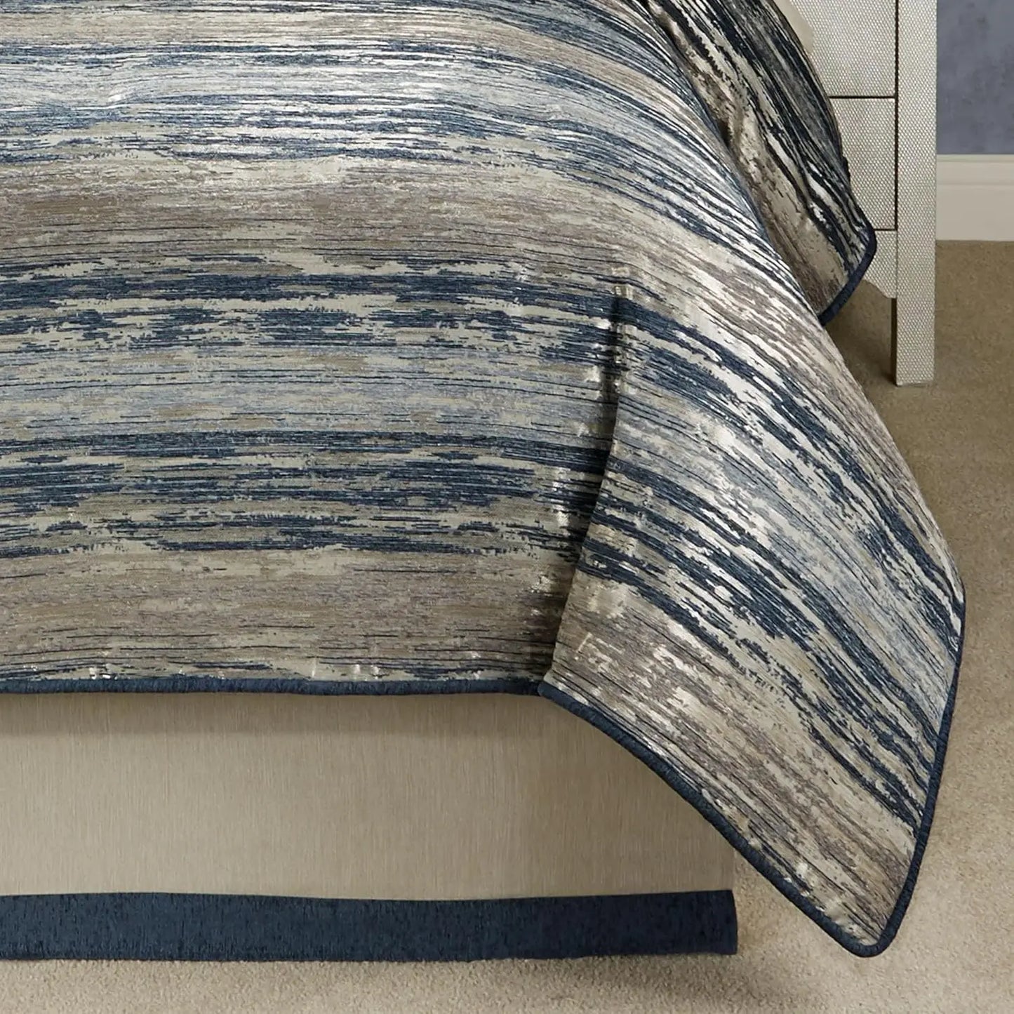 Modern Luxury Bedding Set Chenille Embroidered Striated Designs