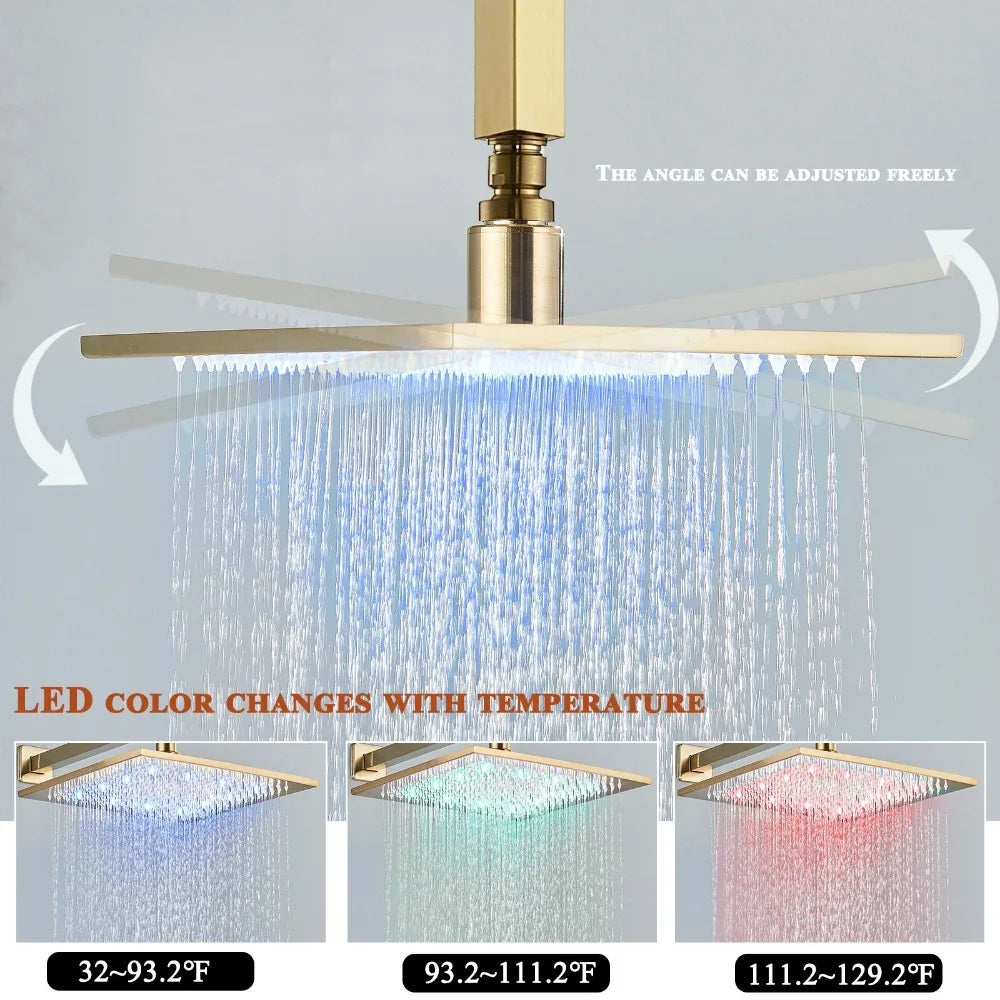 Thermostatic Shower Faucet System With Body Jets LED Rain Head