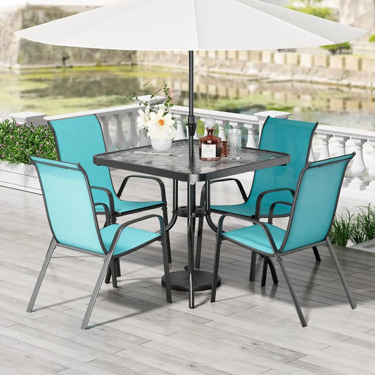 Patio Dining Set 5 Pieces All Weather Textilene Chairs
