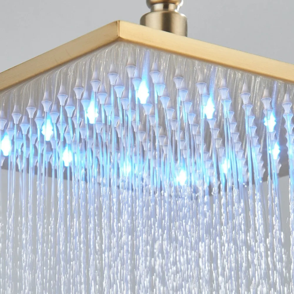 Thermostatic Shower Faucet System With Body Jets LED Rain Head