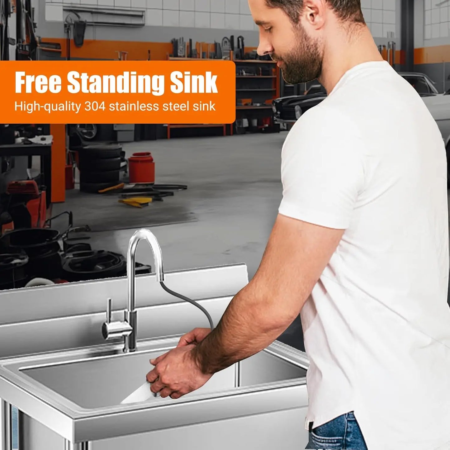 HiMISS Stainless Steel Kitchen Utility Sink With Faucet Single Bowl